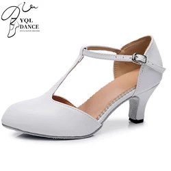 Woman White Closed Toe Latin Dance Shoes Girls T-strap Ballroom Salsa Shoes for Dancing Girls Soft Bottom Pratice Teacher Shoes