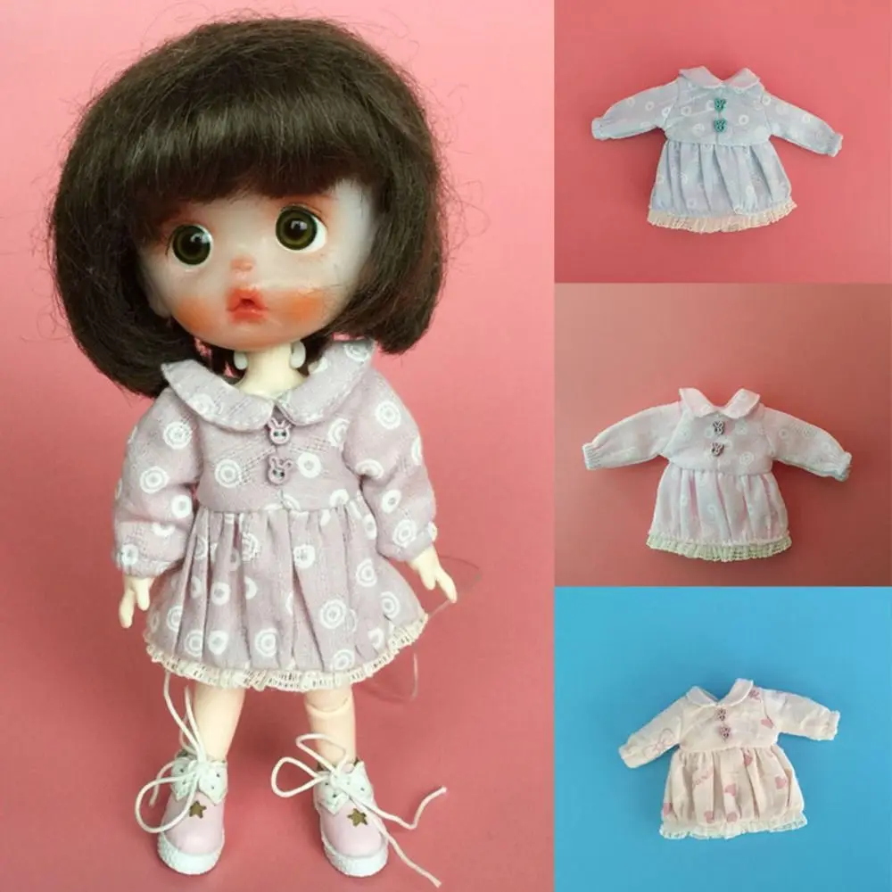 

Handmade Floral Printed Dresses Fashion DIY Long Sleeve Outfits Accessories Lace Dresses for 1/11 OB11 Dolls/for 1/12 BJD