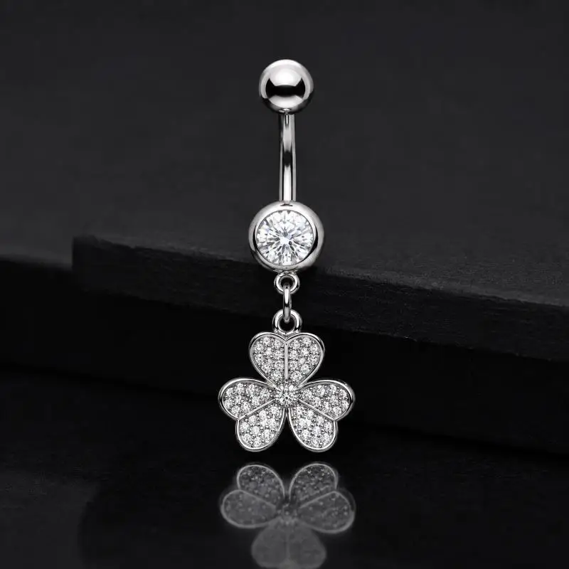 Hypoallergenic Stainless Steel Belly Button Rings Cross Flower Bow Dangle Navel Piercing Jewelry for Body Art Decoration