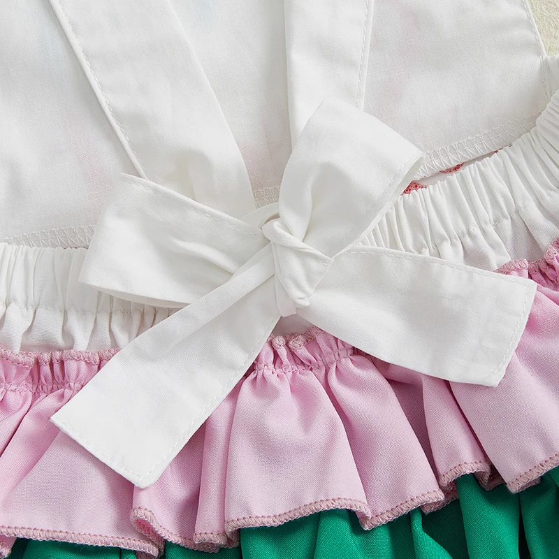 

Toddler Girl Summer Romper with Watermelon Print Ruffle Sleeves Matching Leg Warmers and Bow Headband Set for Birthday Party