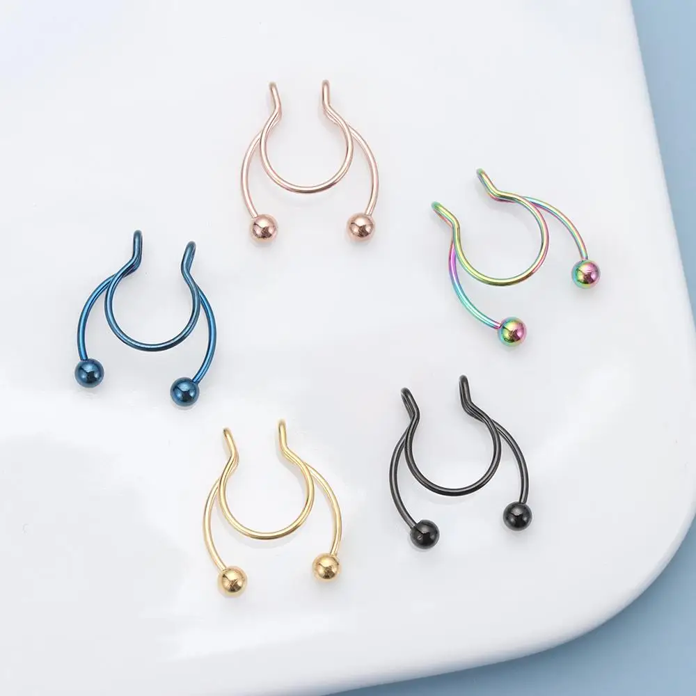 1pc Non Piercing Nose Ring Stainless Steel Nose Ring Colorful Nose Ring Gifts Body Jewelry Fashion Jewelry