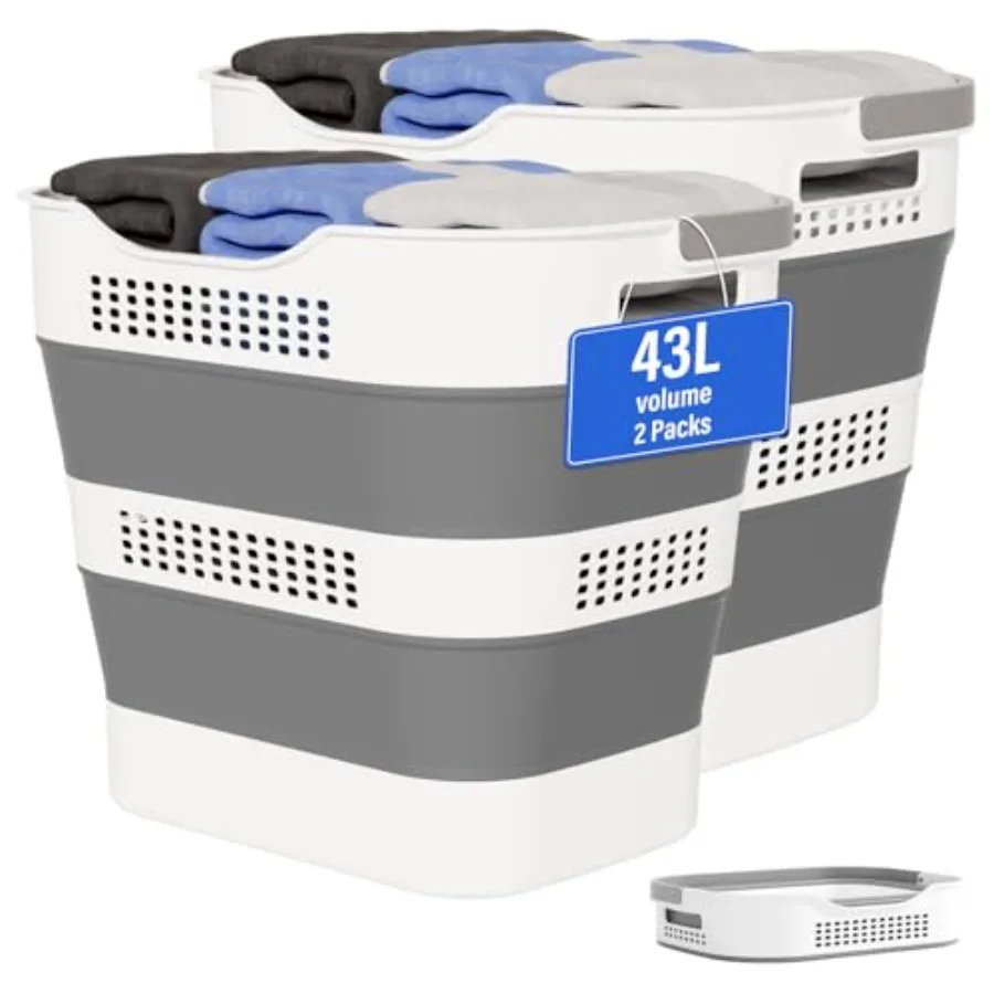 

Складные корзины для белья 43L+43L, пластиковые, с ручками, прочные, для хранения/стирки