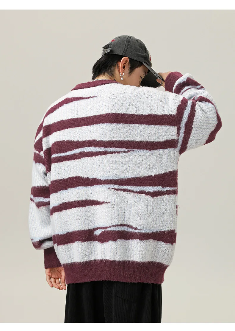Irregular Contrast Pattern Sweater Autumn Winter New Japanese Retro Imitation Deer Plush Lazy Striped