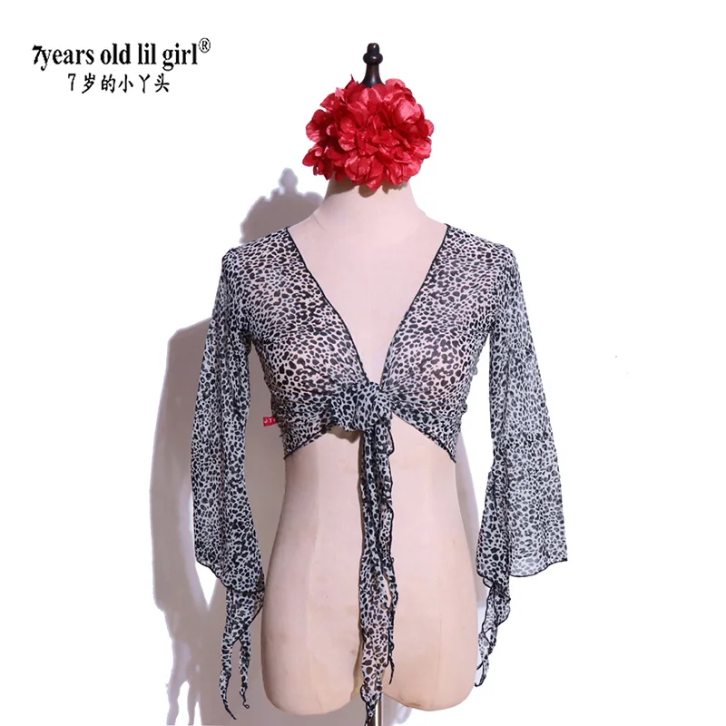 2025 danse du ventre boléro maille haut chemisier évasé femmes Sexy femme vêtements couleur CF89