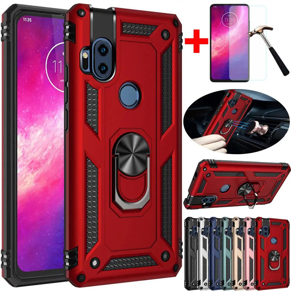 Mobile phone case magnetic ring for Motorola Moto One Hyper/Motorola One Ace 5G Shockproof Armor Stand Cover+Tempered Glass