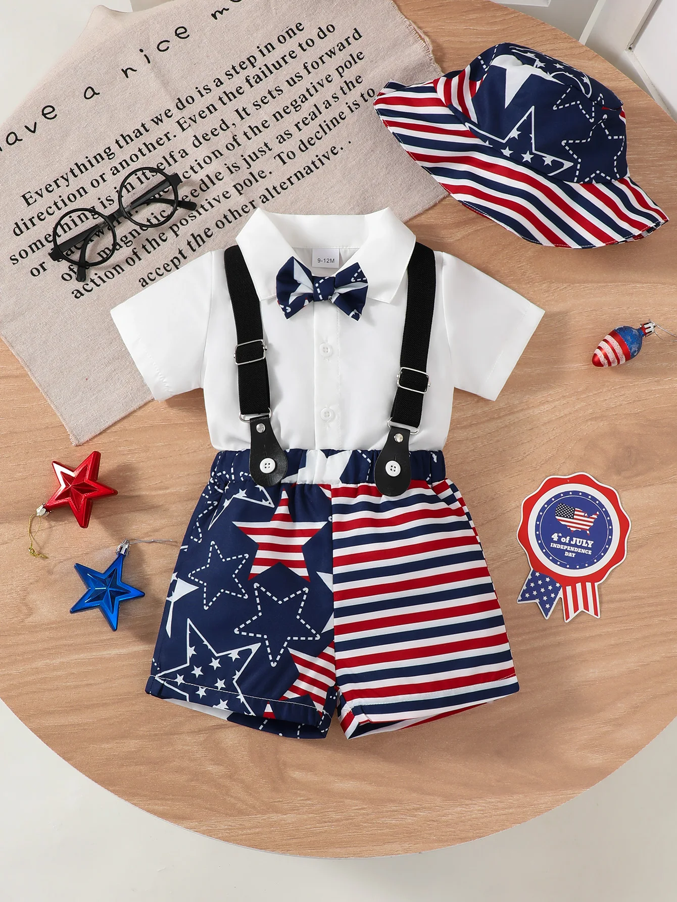 Summer 0-3 Years Old Infant  Baby  Boys  Short-sleeved  Lapel  Tops  And  Shorts  Casual 2-Piece  Set  For  Independence Day