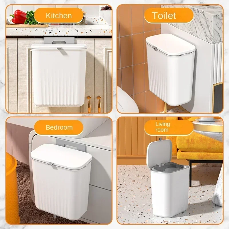 Large Capacity Flip Wall Mounted Trash Can, Sliding Cover, Paper Basket, Kitchen Trash Can, Household Bathroom Trash Can