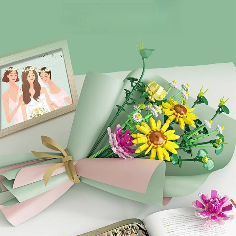 SEMBO محاكاة عباد الشمس اللبنات العصرية اللعب تجميعها باقة أبدية نموذج سطح المكتب الحلي ألعاب تعليمية الهدايا #5