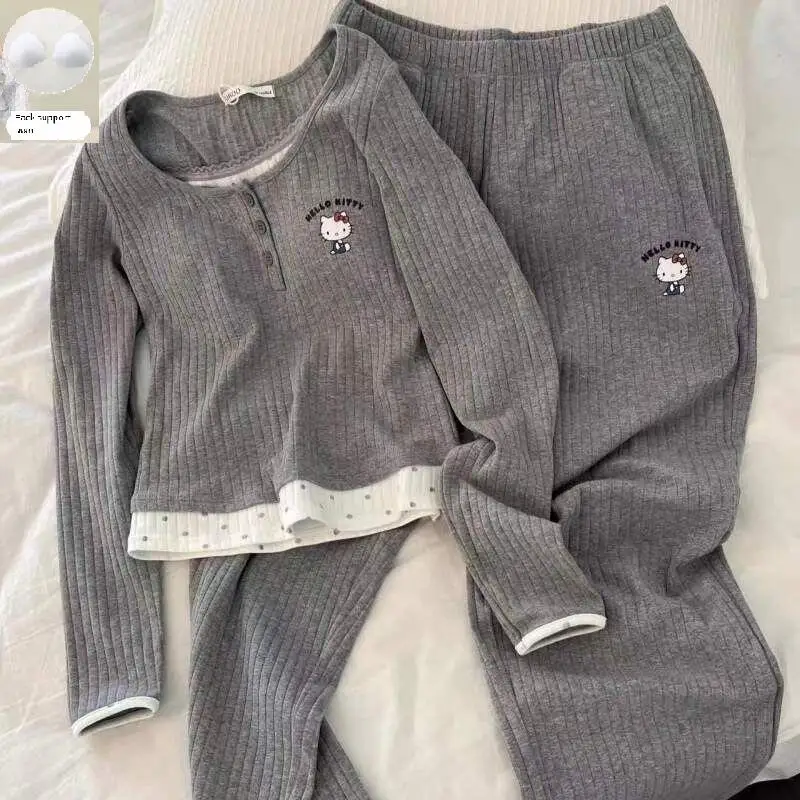 

Sanrio Hello Kitty Sexy Y2K Pajamas Set Kawaii Cartoon Women's Nightgown Pant Long Sleeve Nightwear Spring Pyjamas Home Suit New