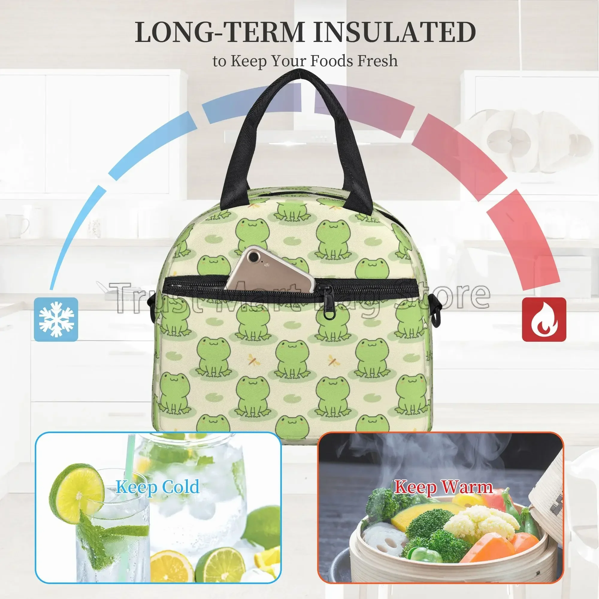 Funny Cute Frog Insulated Lunch Bag for Boys Girls Cartoon Lunch Box Reusable Thermal Cooler Bento Tote for Travel School Picnic