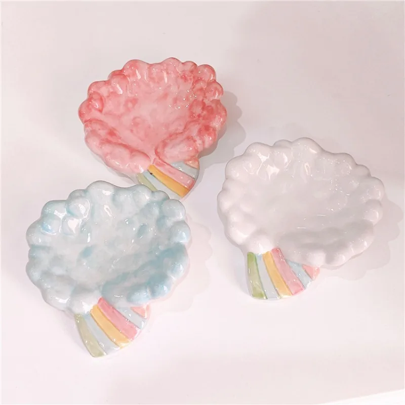 

Light Luxury Rainbow Cloud Drain Soap Box Toilet High grade Creative Non perforated Ceramic Soap Box Fairy Soap Plate