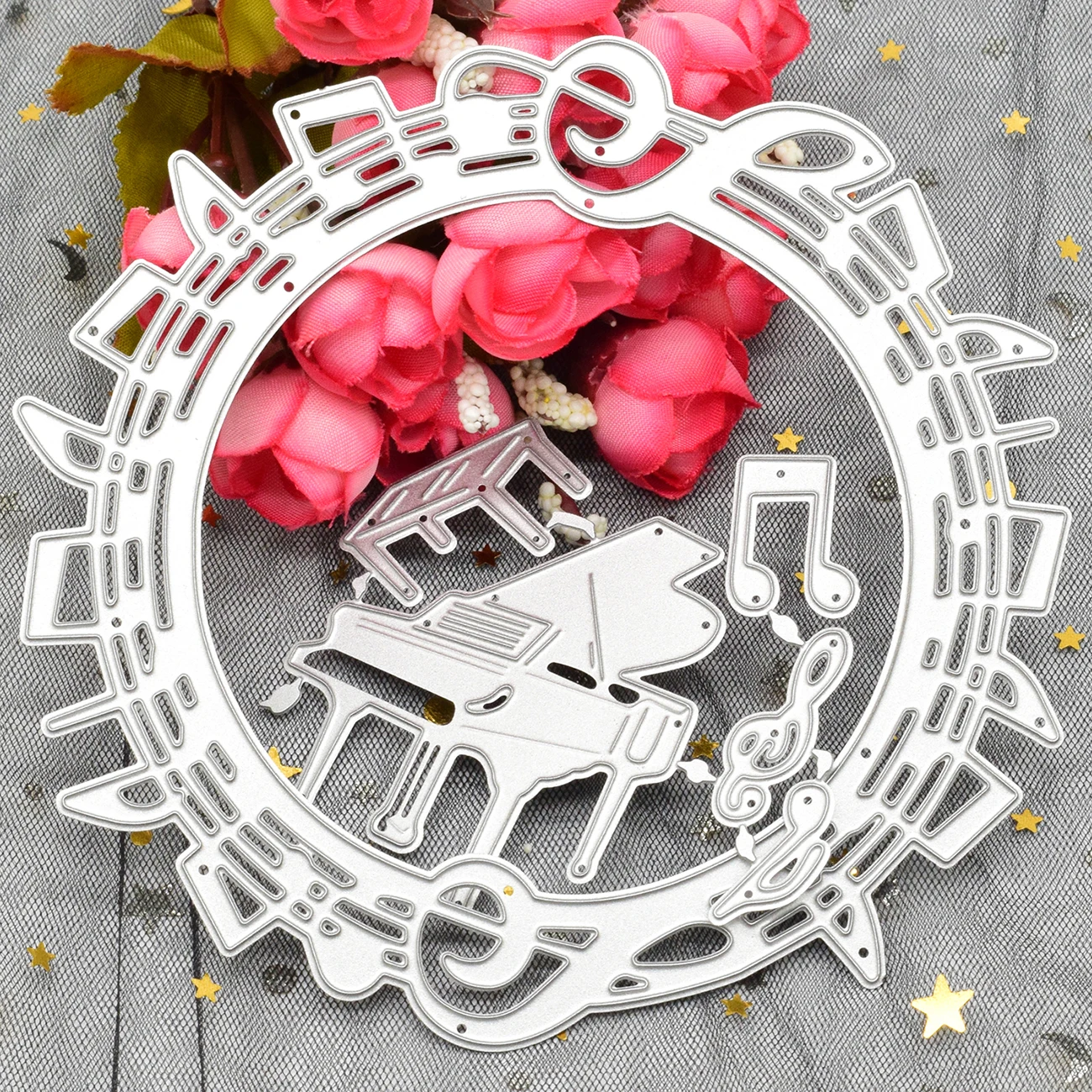 Music Note Piano Cutting Dies Circle Frame Metal Die Cuts for DIY Scrapbooking Album Card Making Paper Crafts