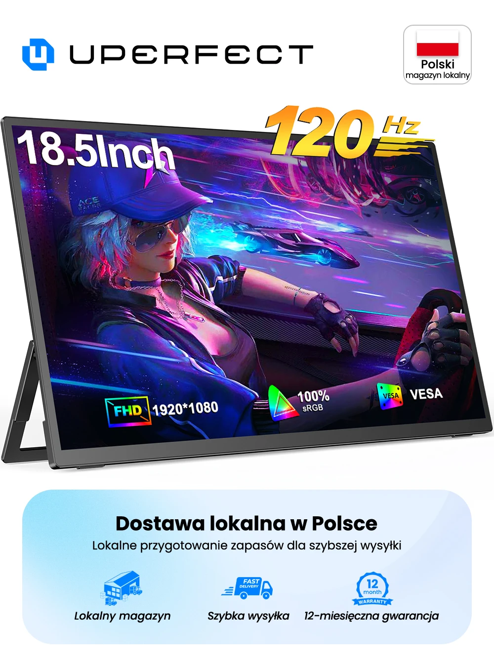 UPERFECT 18 UMax 18,5'' Monitor Portatile 120Hz per Estensione Schermo Laptop con Type-C Mini HDMI Secondo Display per MAC/Laptop/PC/PS5