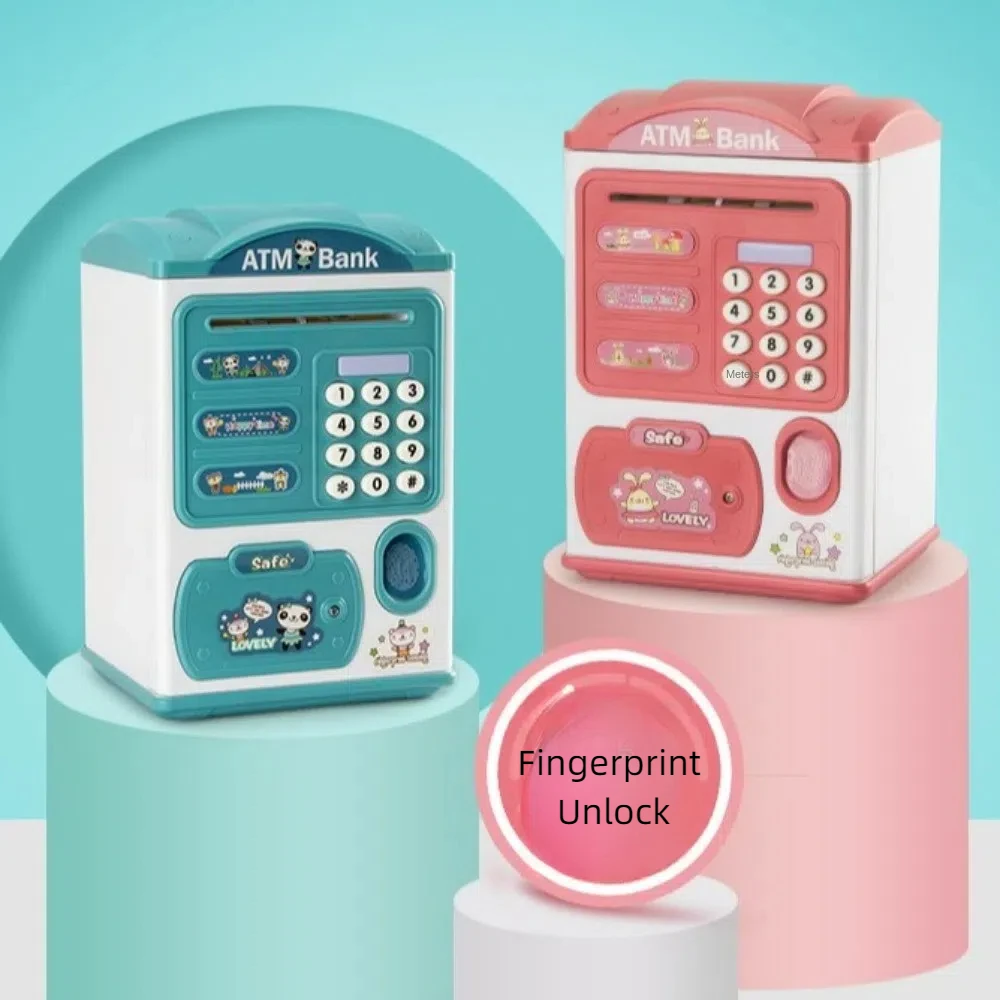 

New Cute ATM Machine Music Fingerprint Password Coin Box with Handle Kids Toy Cash Bank Christmas Gifts