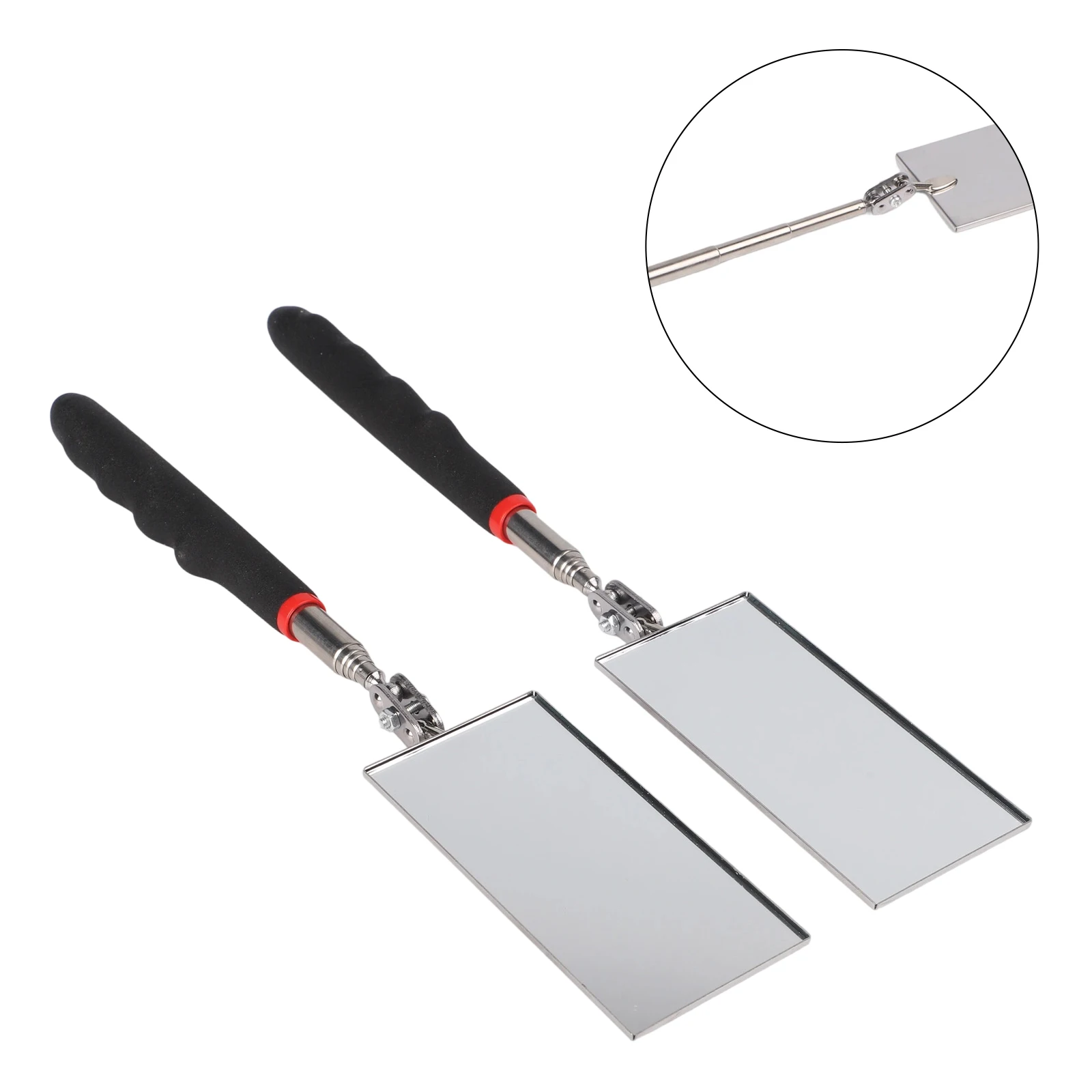 2pcs Telescoping Inspection Mirror Rectangle Mechanic Mirrors 360° Rotation Extendable Telescopic Handle For Car Repair