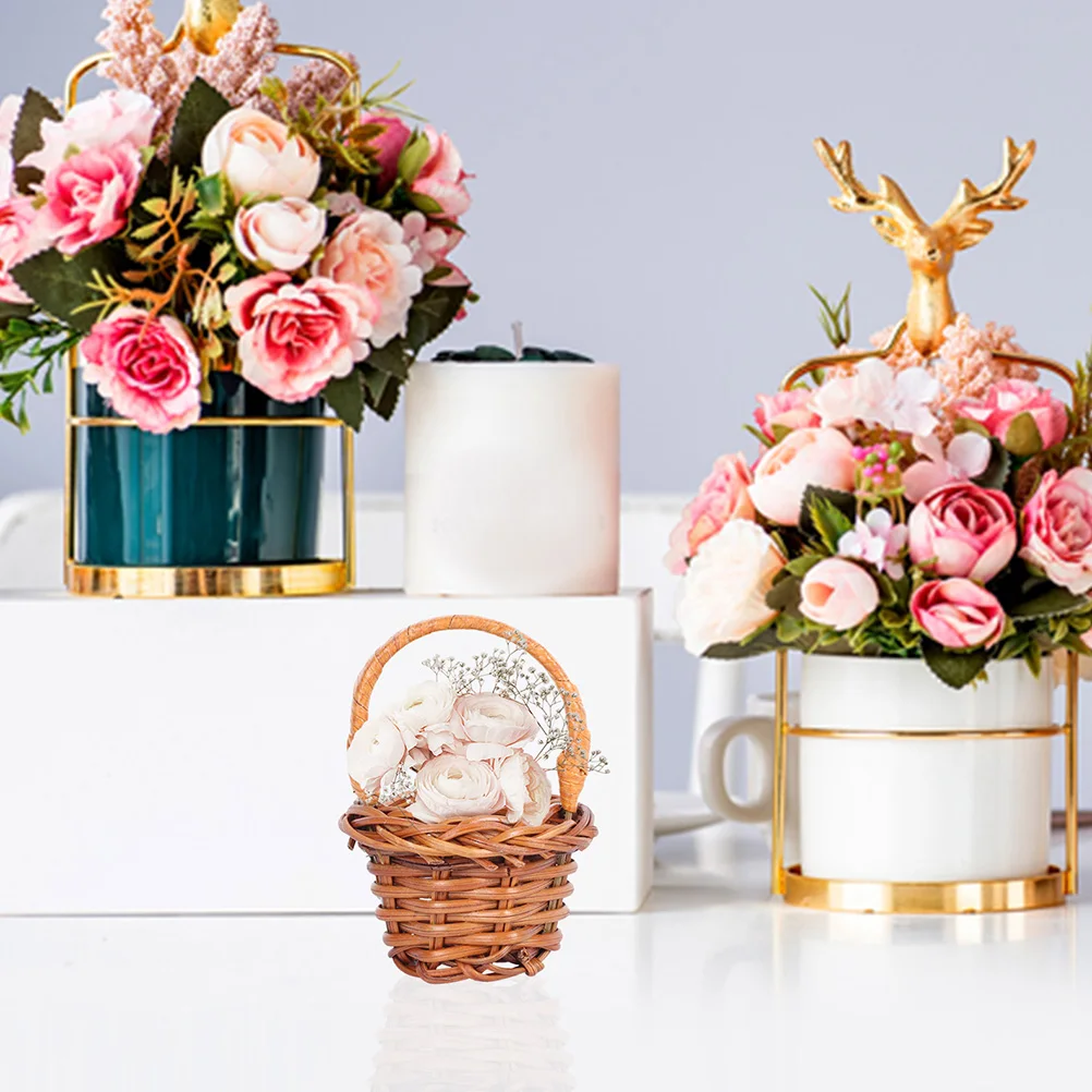 

6pcs Baskets Mini Woven Storage Decor Desktop Flower Basket Ornaments Tiny Laundry Craft Small Size Handle Lightweight