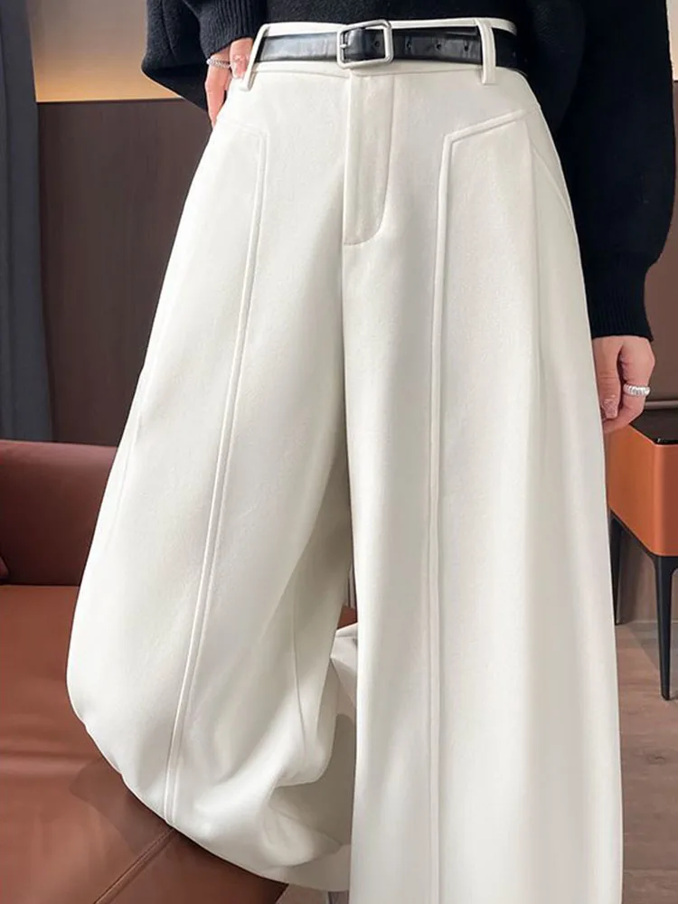 سراويل مستقيمة فضفاضة على الموضة الكورية للسيدات غير رسمية عالية الخصر مخملية مبطنة بأرجل واسعة سراويل شتوية دافئة متينة وسميكة Spodnie #2