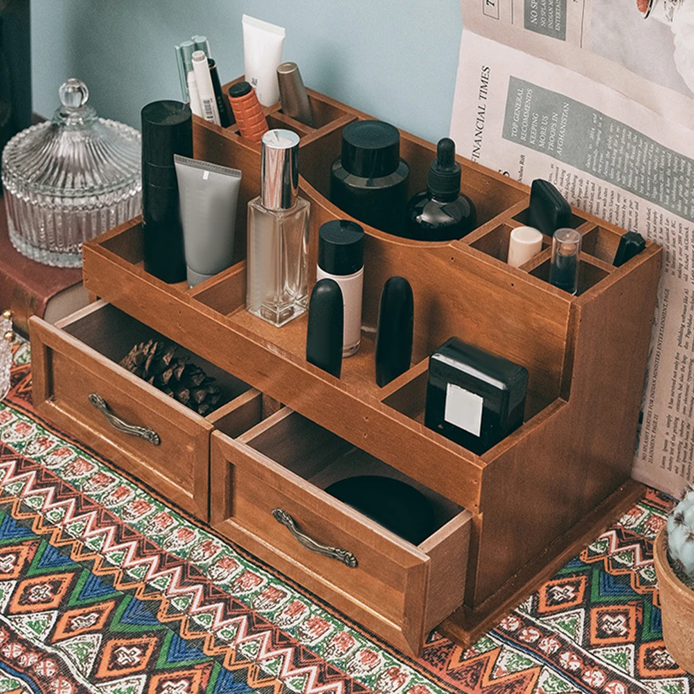 Solid Wood Jewelry Storage Box Drawer Desktop Organizer 2-Grid Large Capacity Craft Container Zinc Alloy Hardware Home