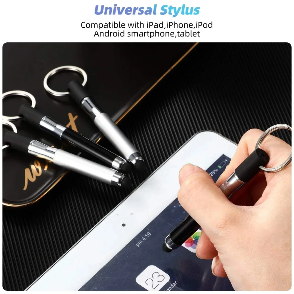 Portable 2 In 1 Touch Screen Stylus Pen Ballpoint Pen Stylus Capacitive Pen With Keychain For iPhone Huawei Android Phone Tablet - view 3