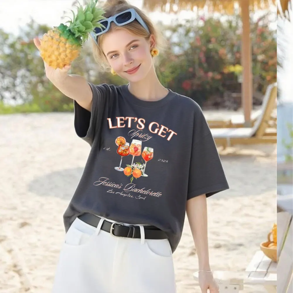 Let's Get Spritzy Bachelorette Shirt Spritz Cocktail Shirt Comfy Crew Neck Tee Top Woman Clothing for Summer Outdoor