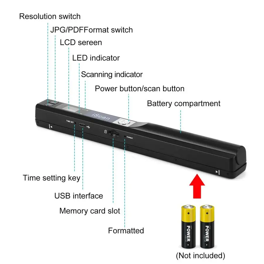 ماسح ضوئي للصور على المستندات، ماسح ضوئي محمول باليد 900 نقطة في البوصة لصفحات A4 والكتب والصور ومسح JPG PDF المحمول، USB 2.0 HighSpe #5