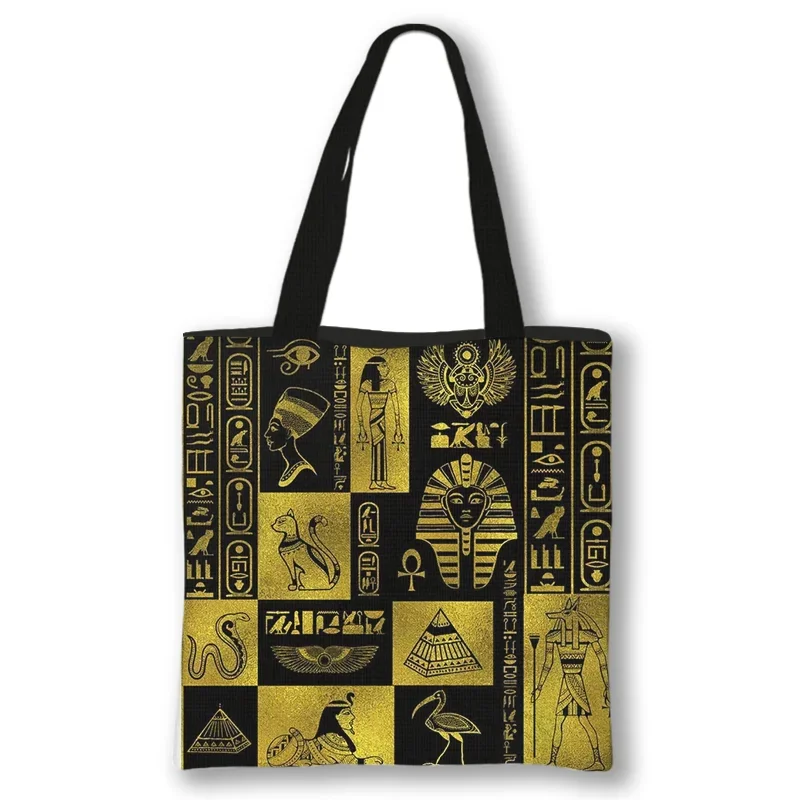 Egyptian hieroglyphs and symbols Print Shoulder Tote Bag African Women Style Handbag Afro Ladies Top-Handle Bags Shopping Bag