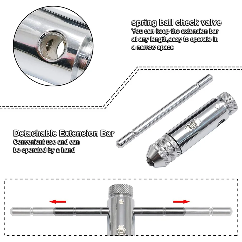 STONEGO T-Handle Ratchet Tap Holder Wrench with 5PCS M3-M8 3mm-8mm Metric Plug Taps