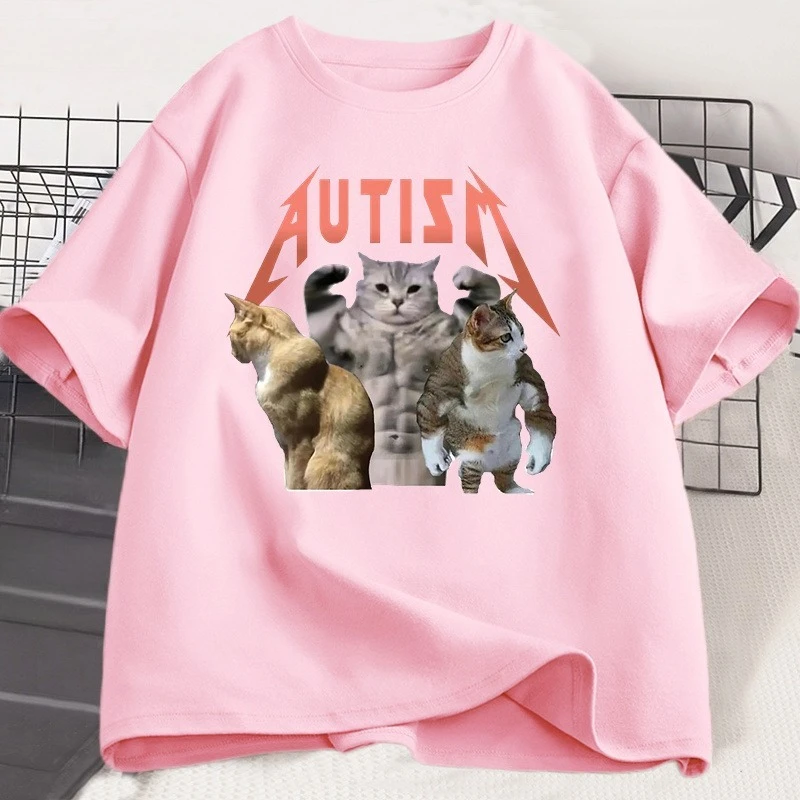 

Funny Cat Autism T-shirt Men Women Cotton Short Sleeve Tshirt Unisex Streetwear Grpahic Tees Printed Oversized Male Clothes Tops