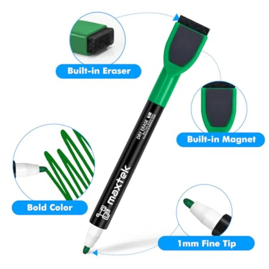 Dry Erase Markers - Magnetic Dry Erase Markers Fine Tip with Eraser, Low Odor Whiteboard Markers for Calendar Boards