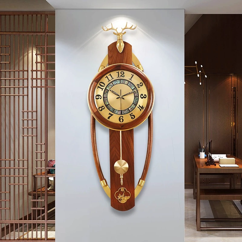 

New Chinese brass wall clock, silent household atmospheric clock in the living room