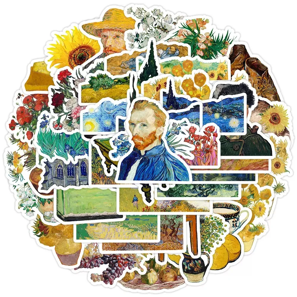 

10/50pcs Van Gogh Artist Oil Painting Style Art Pattern Sticker for Laptop Phone Guitar Suitcase Notebook Motorcycle Car Sticker