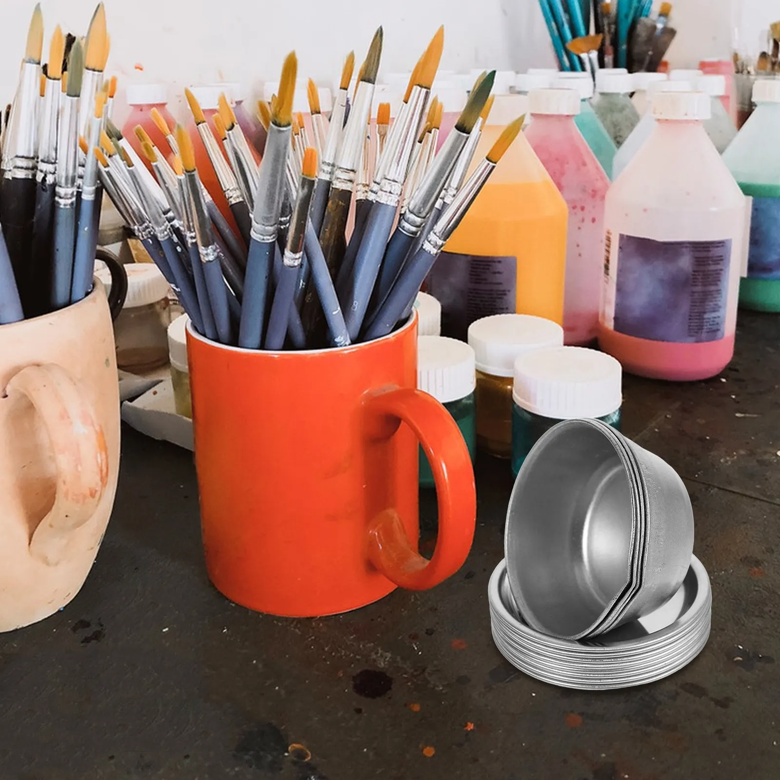 1Set Iron Paint Mixing Tray Round Shape with Spout for Precise Color Blending Scale Models Watercolor Oil Painting Mini Palette