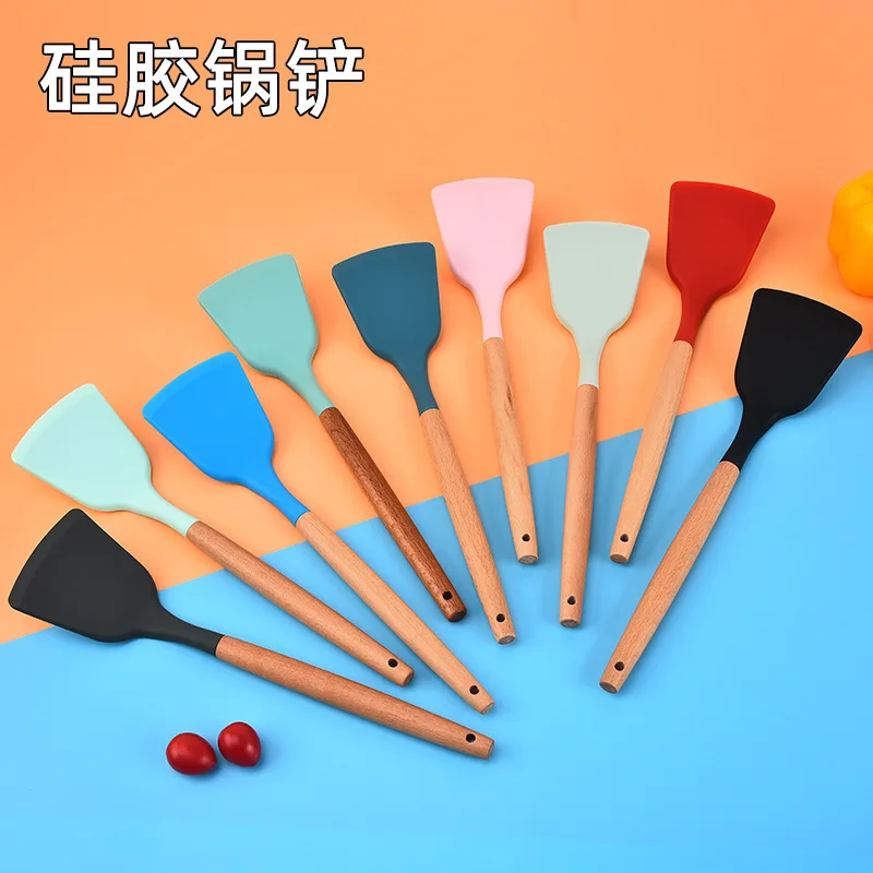 Silicone Spatula with Wooden Handle Kitchen Utensils Cooking Spatula Does Not Hurt The Pot Heat Resistant Silicone Spatula