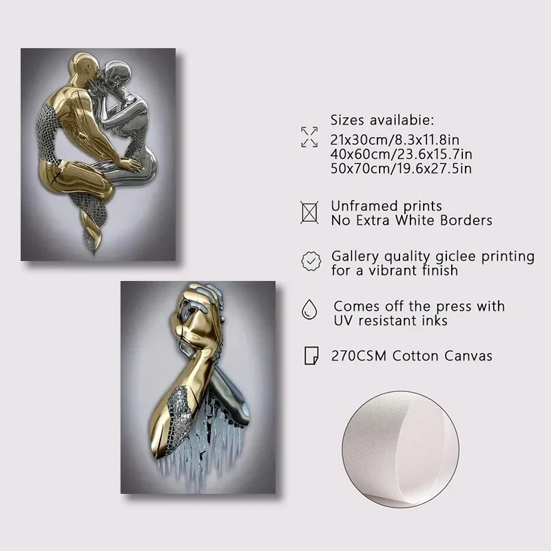 3pcs frameless Canvas Painting 3pcs Canvas Poster Metal Figure Statue Art Canvas Painting Decor Romantic Abstract Poster Modern
