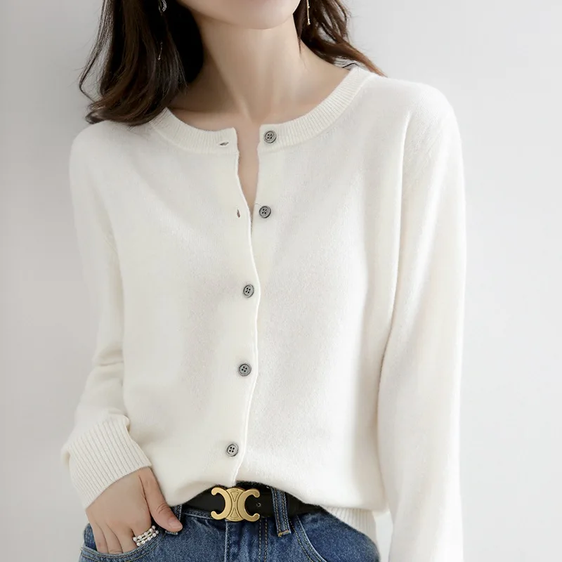 New O-Neck Long Sleeve Sweater Button Cardigan Ladies Knit Tops Fashion Cardigan for Women Autumn Winter Short Crop Top