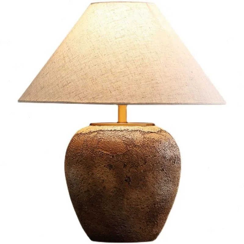 wabi-sabi wind table lamp, retro ceramic living room bedroom homestay decoration, Chinese bedside lamp table lamp