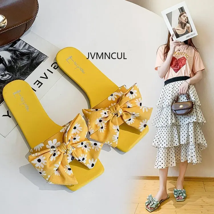 

Летние новые стильные женские вулканизированные повседневные тапочки с бантом для верхней одежды, дизайн с одним ремешком, модные и милые на складе