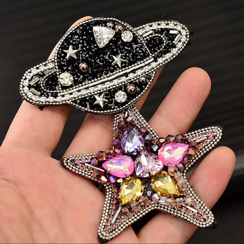 Star Space Aircraft Crystal Beaded Flowers Hand-Nailed Beaded Applique Sweater Bag Short Skirt Decorative Accessories