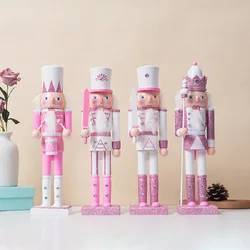 Christmas Nutcracker Soldier Pink Wooden Nutcracker Figures Xmas Ornaments Christmas Decor for Festival Indoor Outdoor Supplies