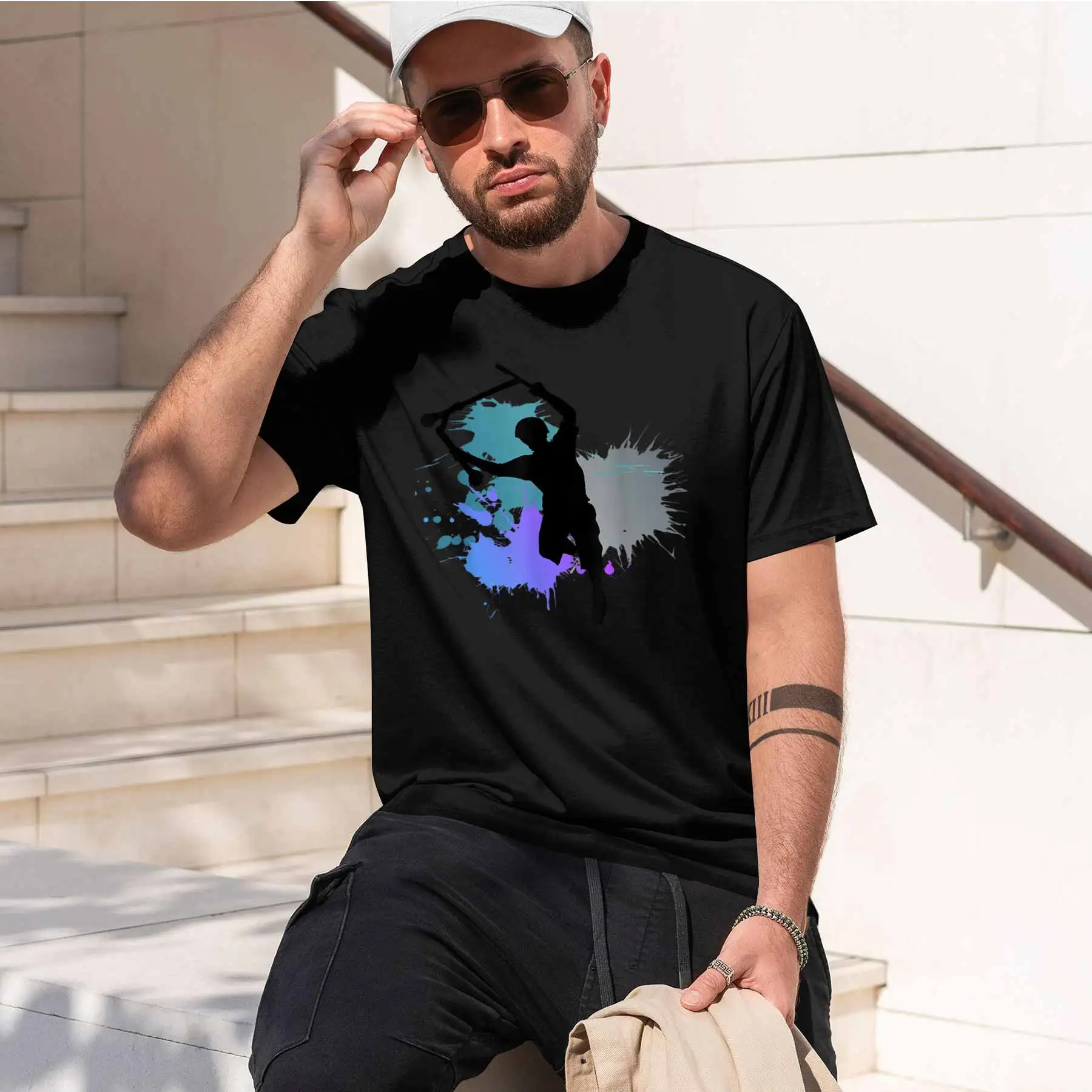 2026 new printed T-shirt Men's Trendy Extreme Scooter Stunt Silhouette Print T-Shirt Street Style Youth Casual Crew Neck Short