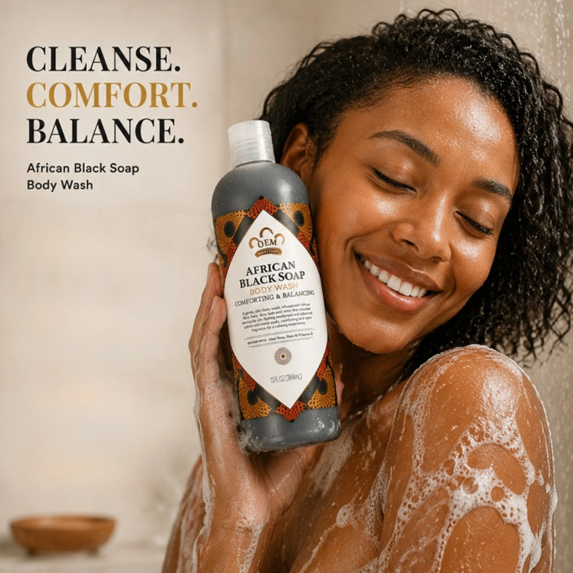 384ml African Black Soap Bodywash Gentle Deep Cleansing Nourishing Soothing Balancing Skin African Body Wash Skincare