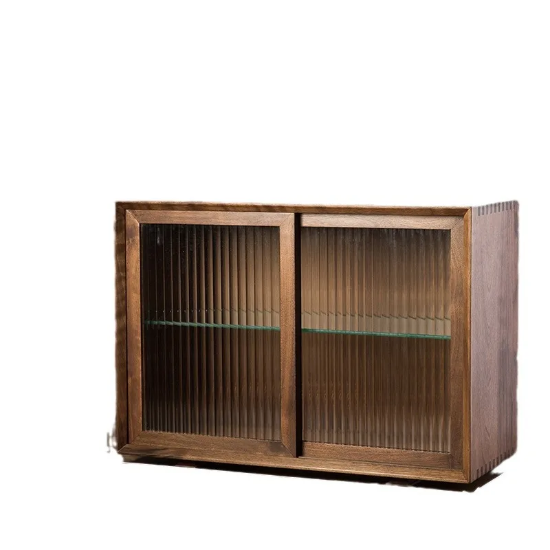 

Black walnut solid wood desktop storage cabinet, water cup tea set storage box, kitchen dust storage rack