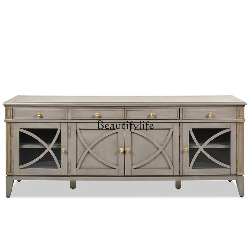 

*French retro TV cabinet American household solid wood long side cabinet small apartment