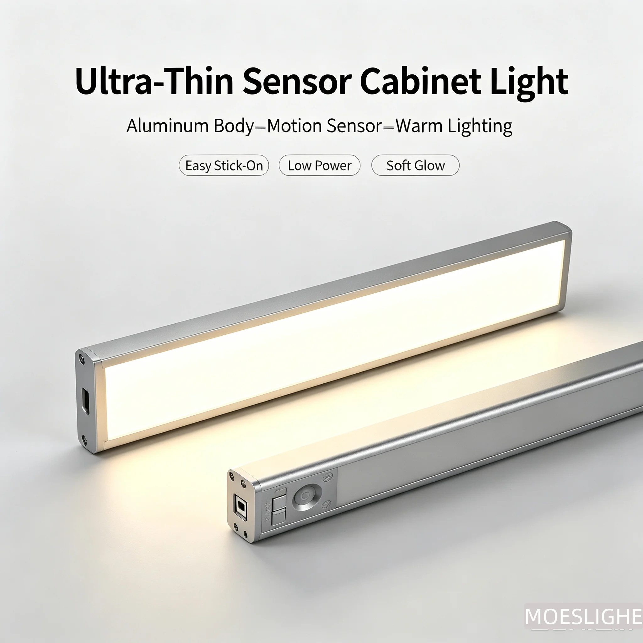 Ultra Thin Motion Sensor LED Under Cabinet Light, Aluminum Alloy, Stick On Closet Wardrobe Night Lamp