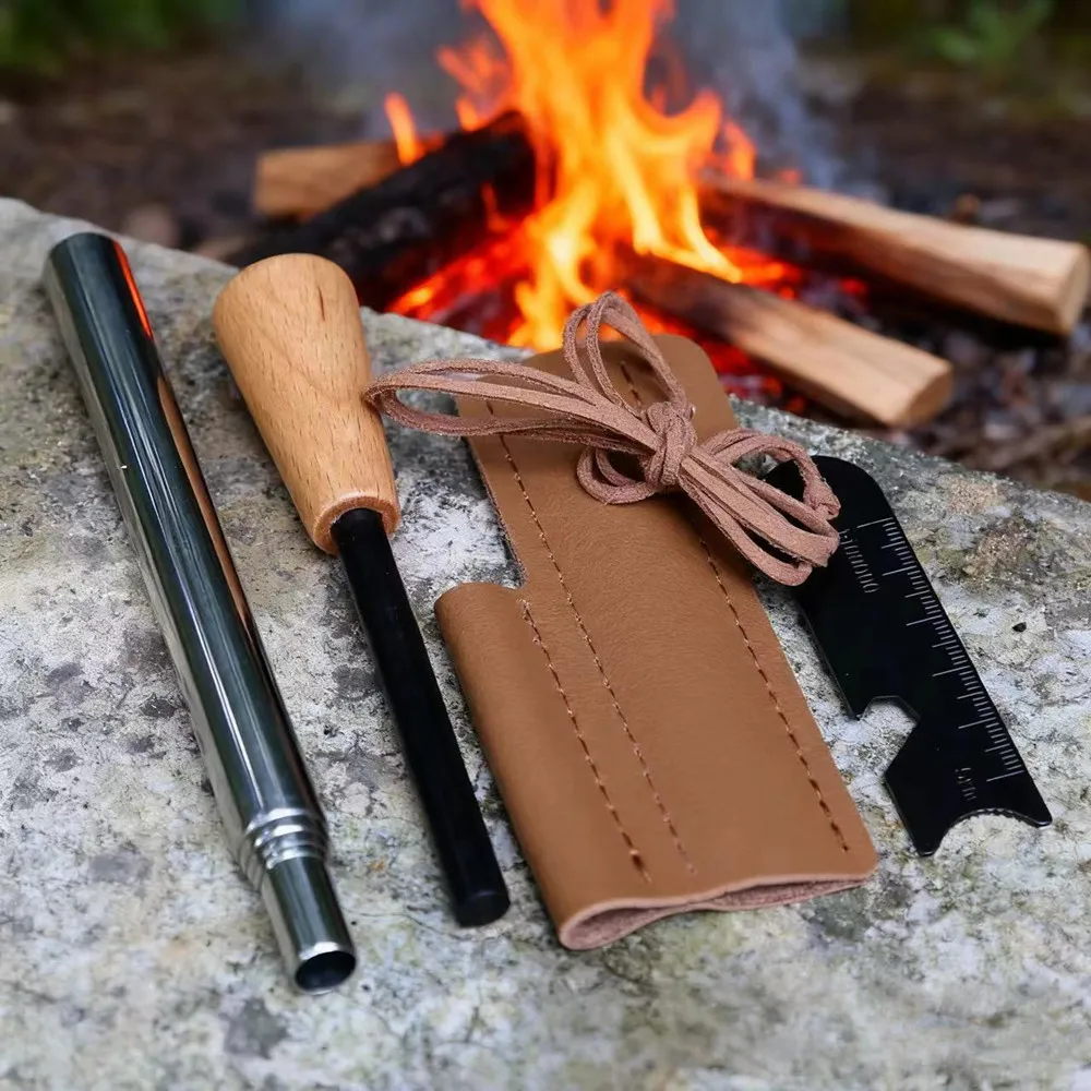 

Outdoor Fire Blowing Tube and Ignite Set Camping Flexible Fire Blowing Tube Solid Magnesium Rod Igniter Gadgets for Men