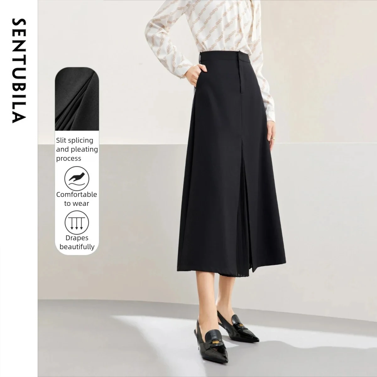 

SENTUBILA черные юбки для женщин, осень 2022, элегантные плиссированные юбки трапециевидной формы для поездок на работу, роскошные удобные юбки для свиданий 141Q53038