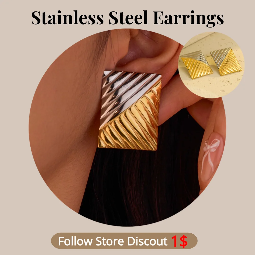 Stainless Steel Earring Geometric Color Block Square Plated 18K Gold Color Trendy Waterproof Jewellery Women's Earing