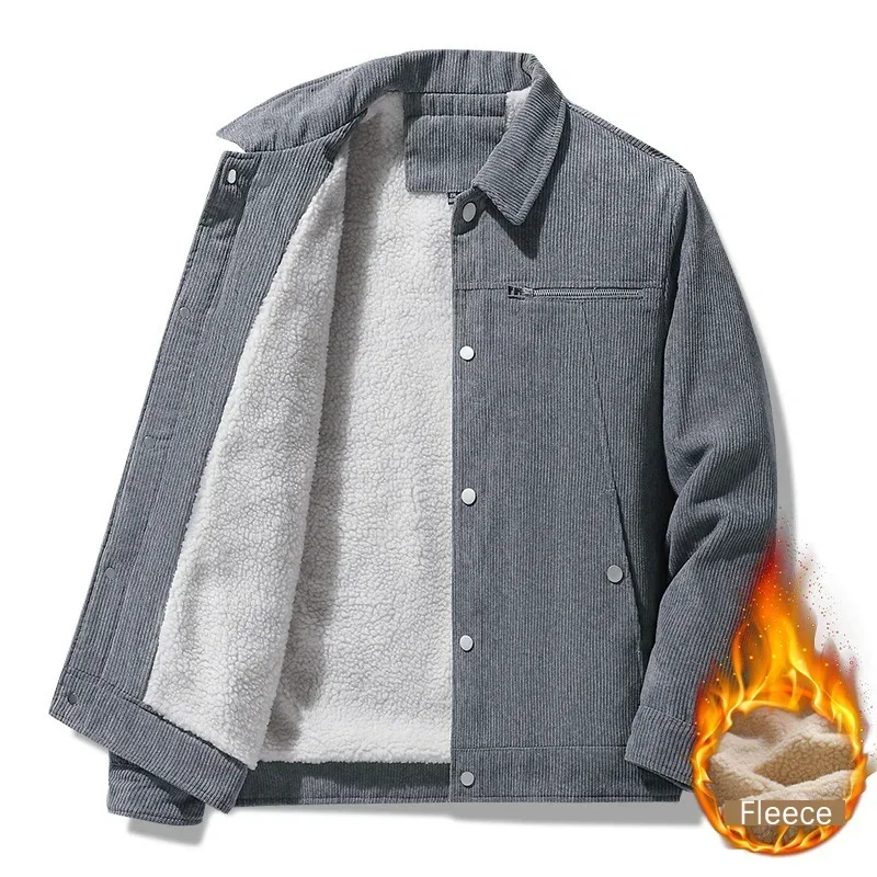 

TFETTERS Brand Smart Casual Winter Jacket for Men 2025 Turn Down Collar Corduroy Warm Shearling Fleece Lined Coat for Man
