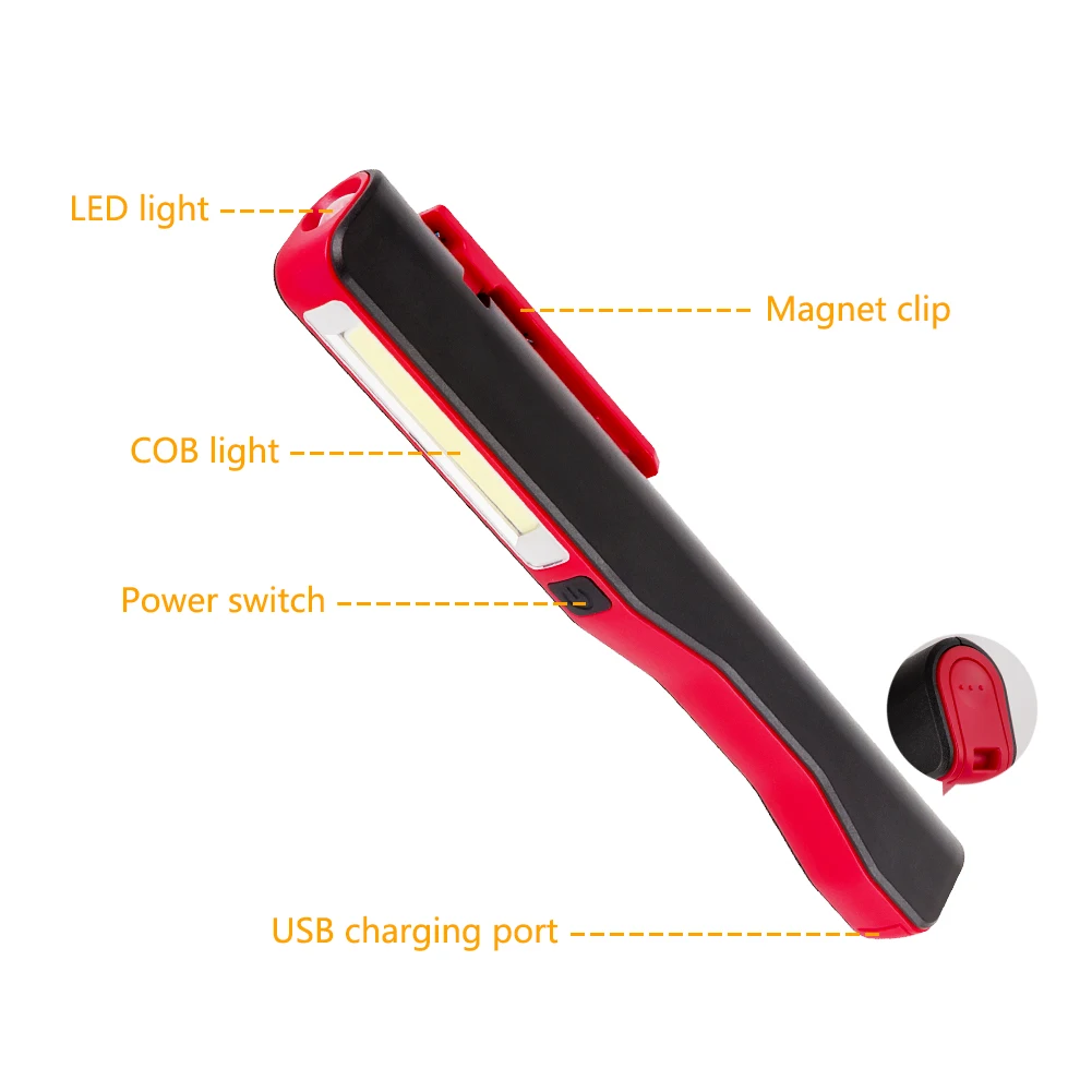 Mini linterna LED COB recargable por USB, lámpara de trabajo, linterna de Camping, luz de inspección, Linterna de mano magnética, batería integrada