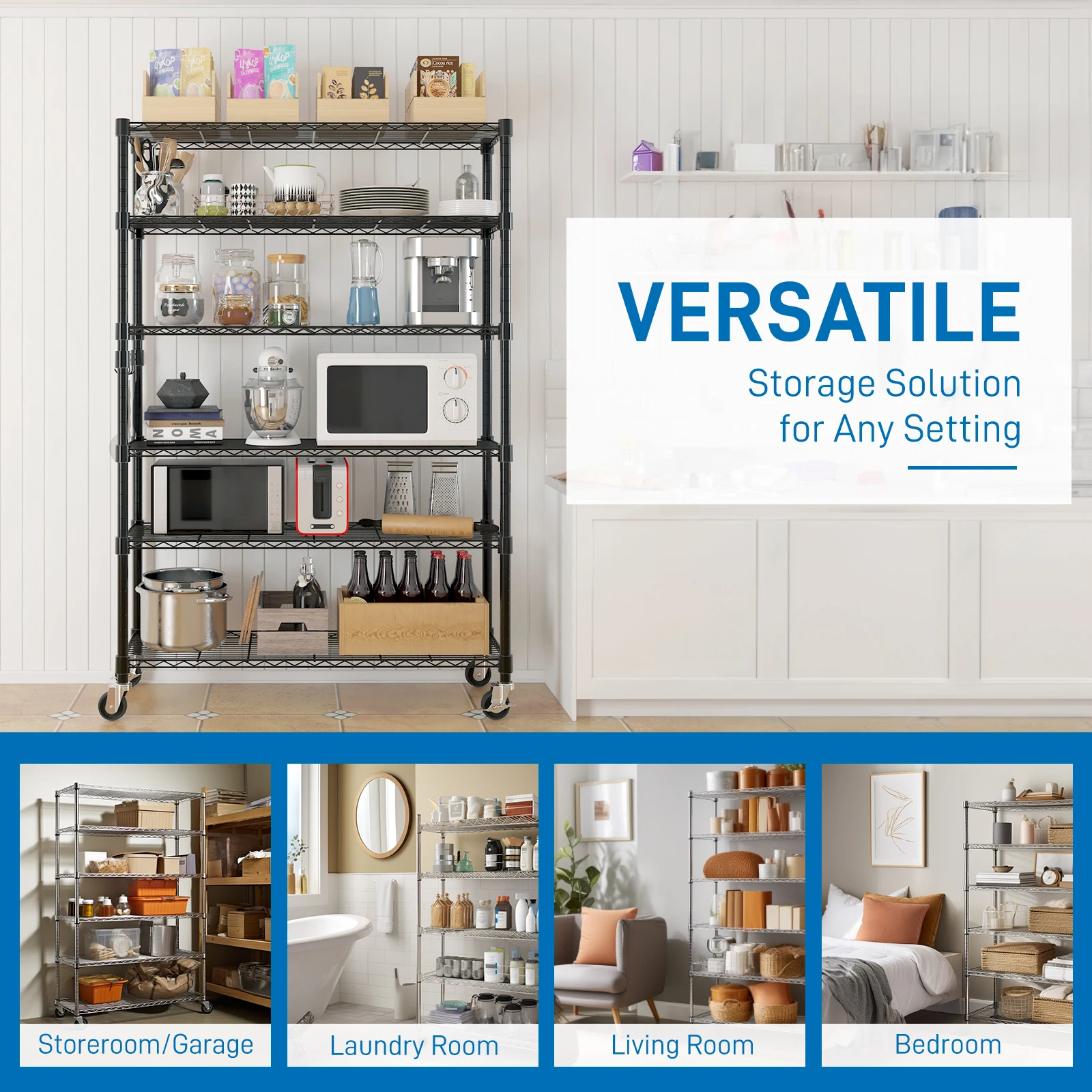 

6-Tier NSF-Certified Steel Wire Shelving with Wheels for Free Disassembly & Assembly
